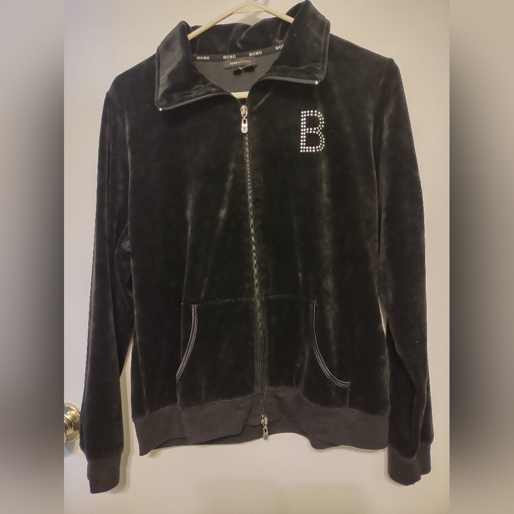 BCBGMAXAZRIA Y2K Rhinestone Gems Studs Tracksuit Collar Zip Up Cotton Jacket XL